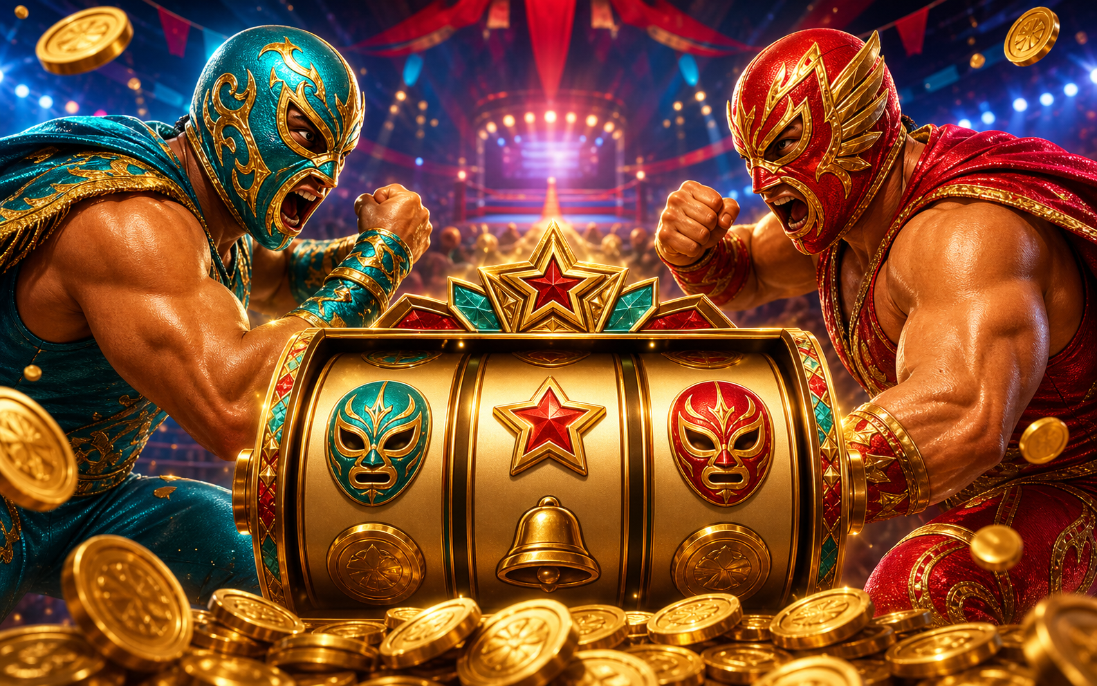 Lucha Libre Oro Spins en oro888 con máscaras doradas y comodines